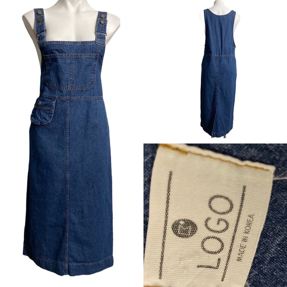 LOGO by Lori Goldstein Dresses & Skirts - LOGO M/L denim overall midi length dress modest
